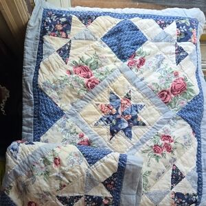Floral Patchwork Quilt Blue Parrie Starburst Cases Large. Cottagecore Vintage